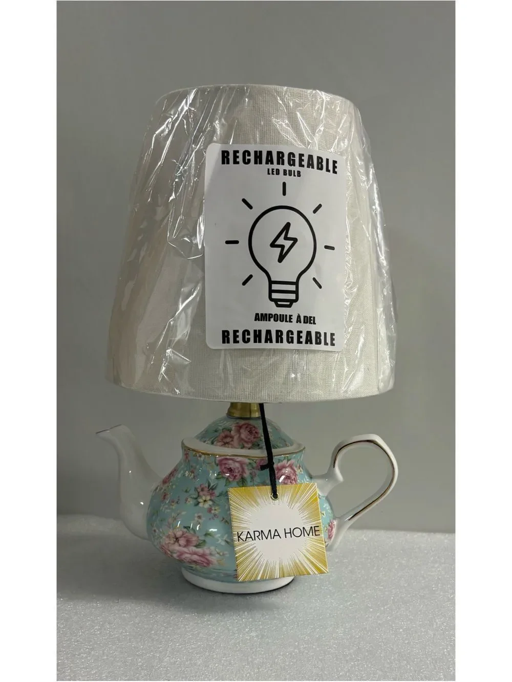 Karma Home Rechargeable Teapot Lamp in French Country Floral ~ NWT
